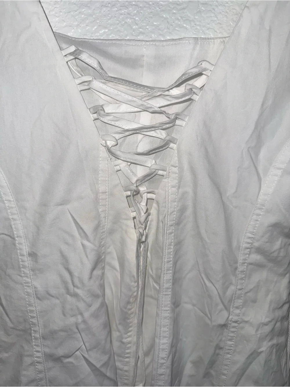 Commense White Lace-Up Back V-Neck Midi Dress - Picture 7 of 8